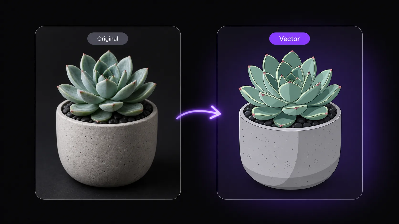 Before and after comparison showing photo to vector AI conversion preview