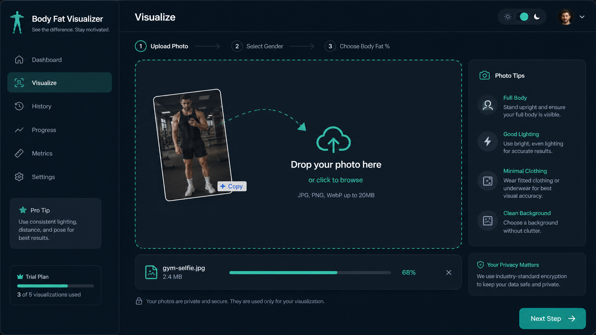 Upload Your Photo to the Body Fat Visualizer