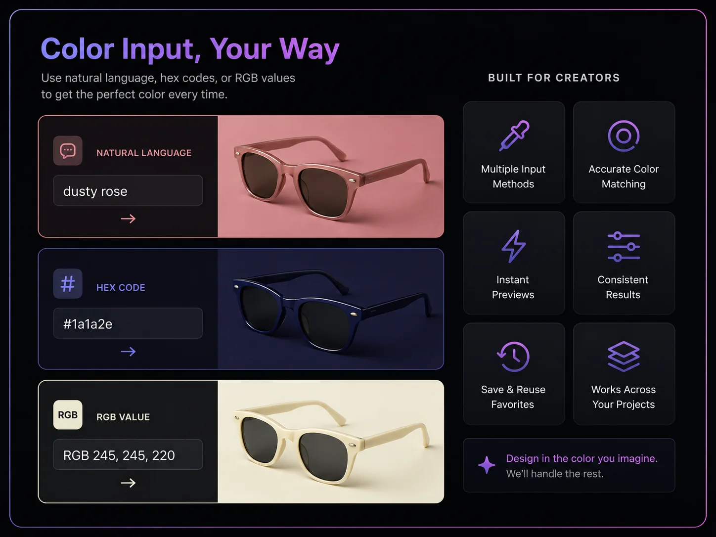 Support for HEX, RGB, and Natural Language Colors